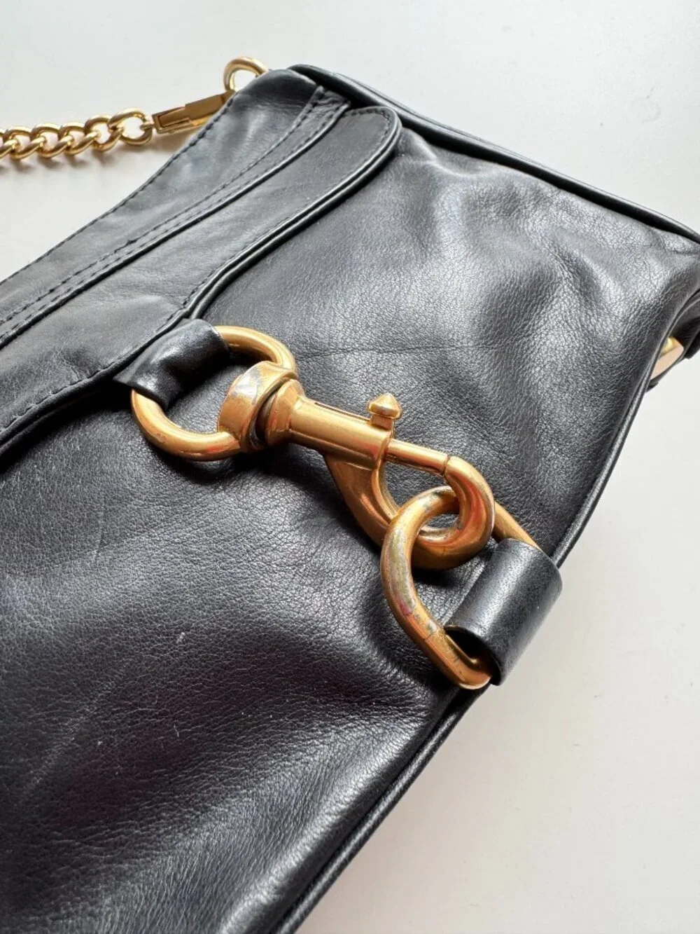 REBECCA MINKOFF Mini MAC Black Leather Gold Chain Crossbody Purse Bag - Picture 3 of 12